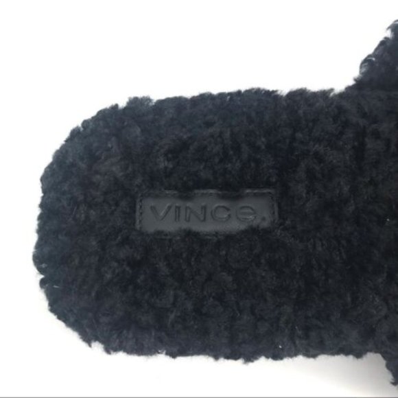 Vince Kalina Black Shearling Slipper Slides Open Toe Size 8 - Picture 7 of 9